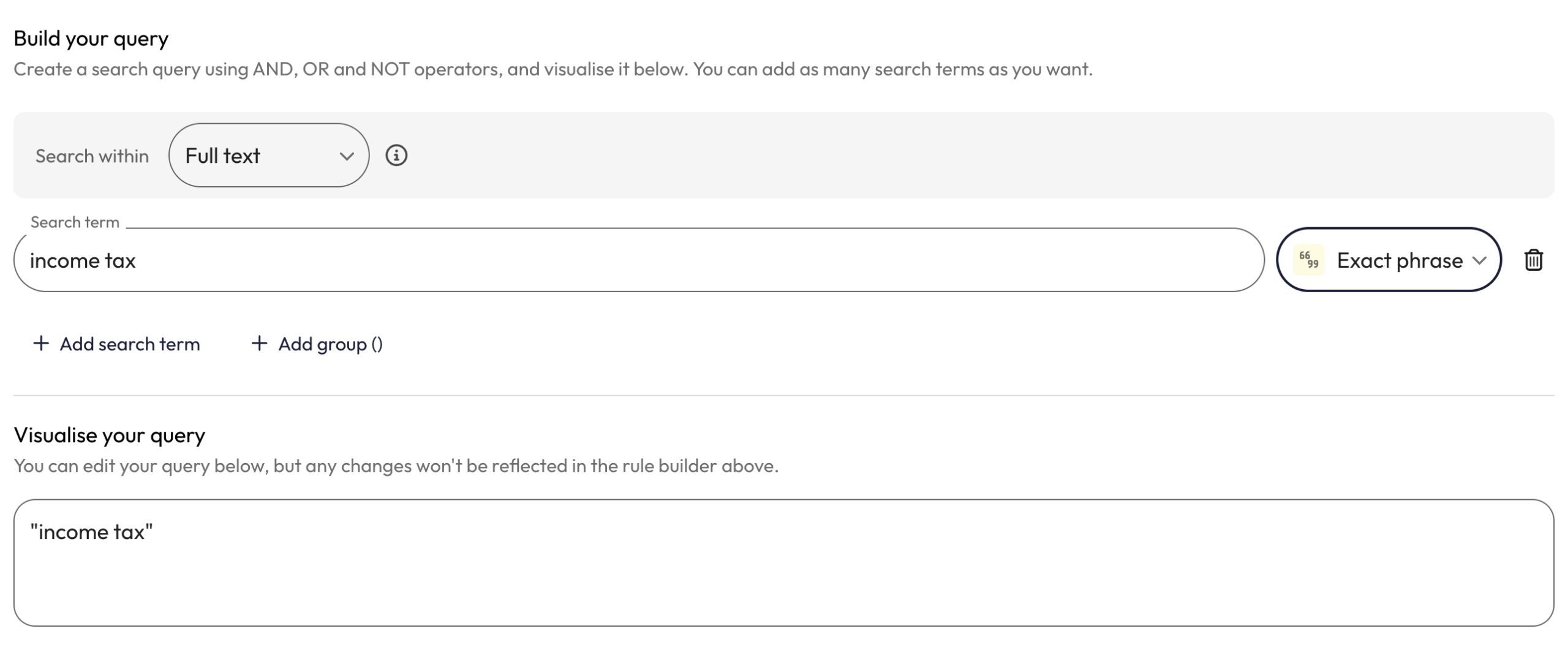 Example exact phrase search