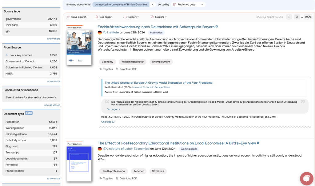 Example research citation in a policy document result