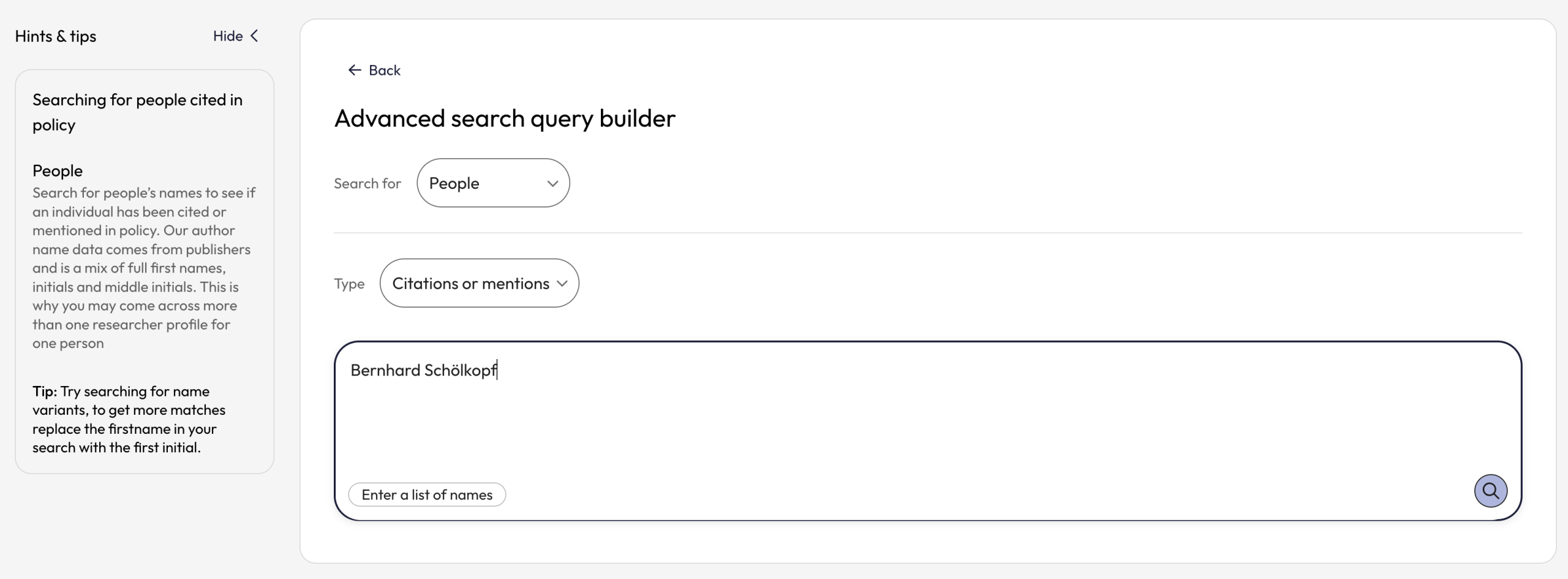 Example exact phrase search