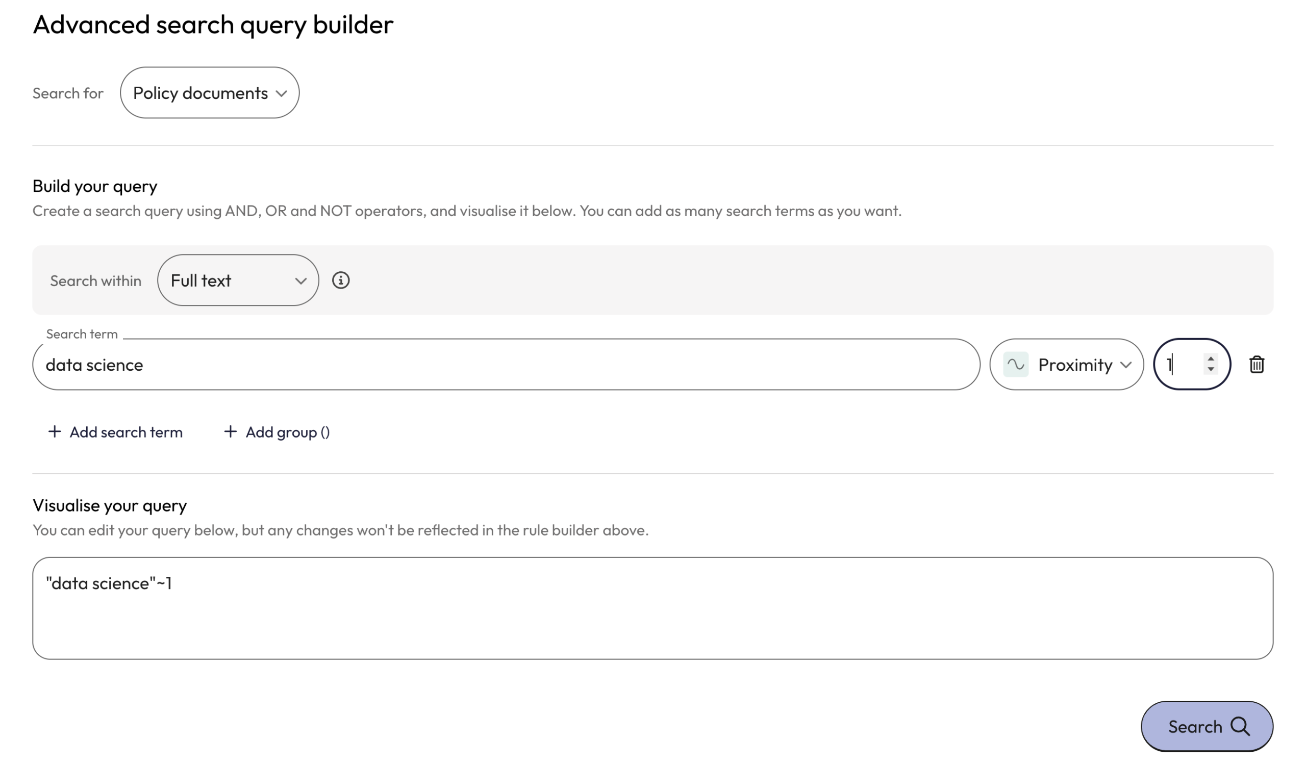 Example exact phrase search